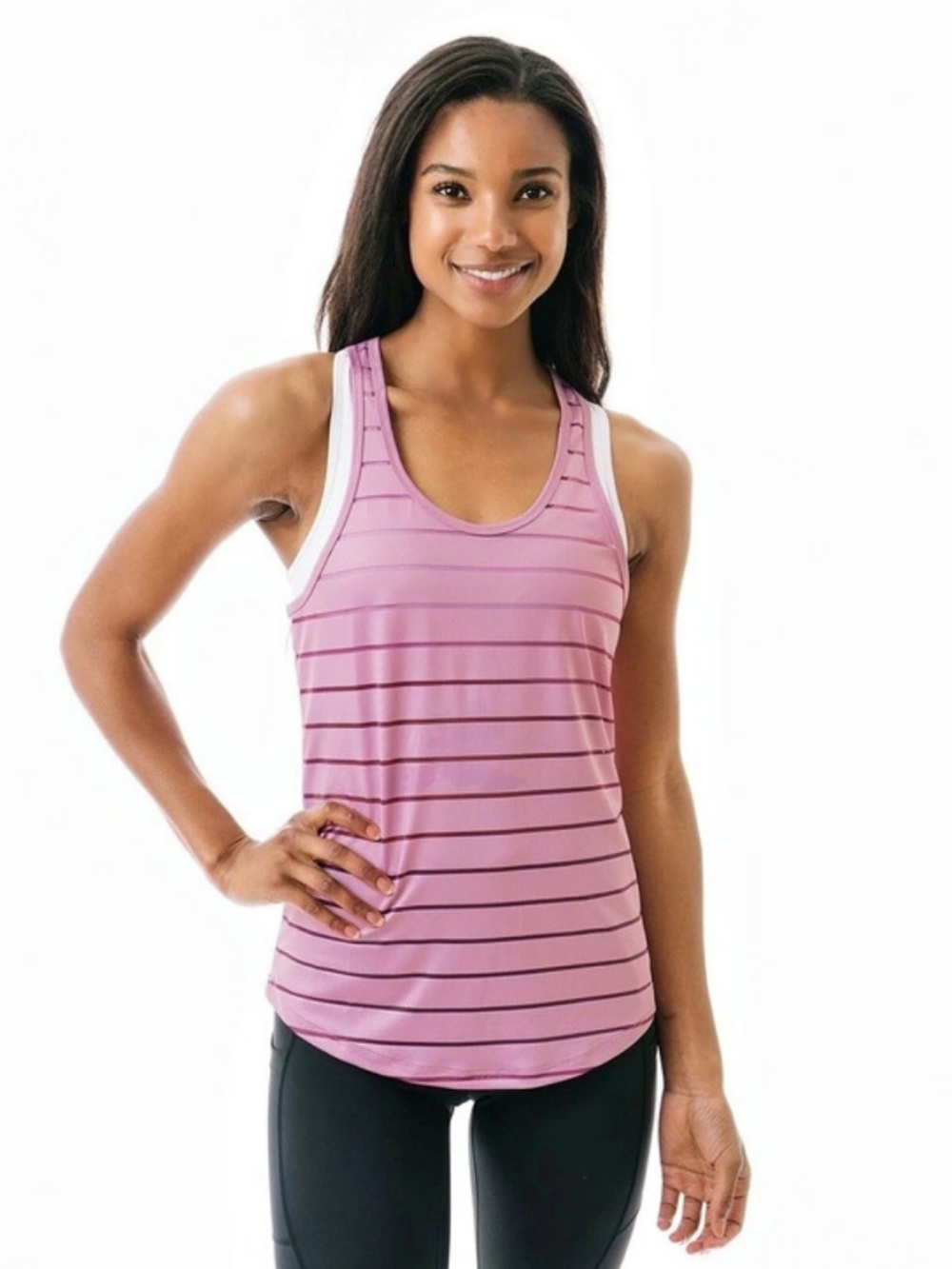 Zyia Striped Racerback Tank Top in Pink SMALL